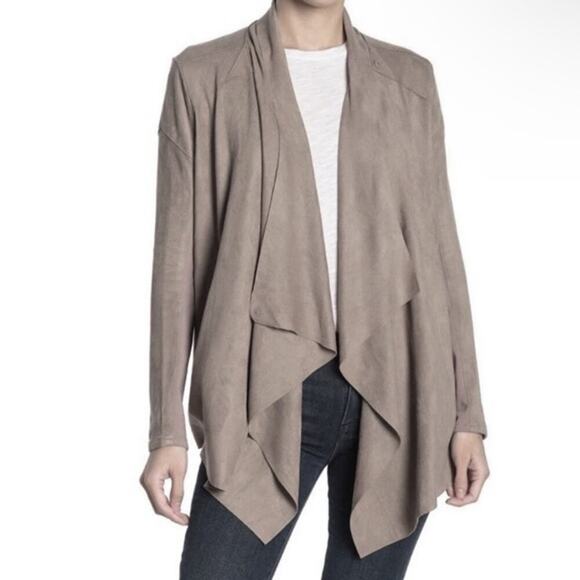 Blank NYC Women's Soft Faux Suede Drape Snap Moto Cardigan Jacket Waterfall Neck - Picture 1 of 14